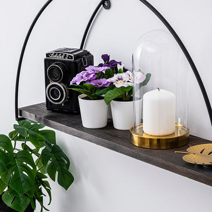 Wall Shelf Made Of Fir Wood And Black Metal Hm9112.01 60x15x30y Cm.