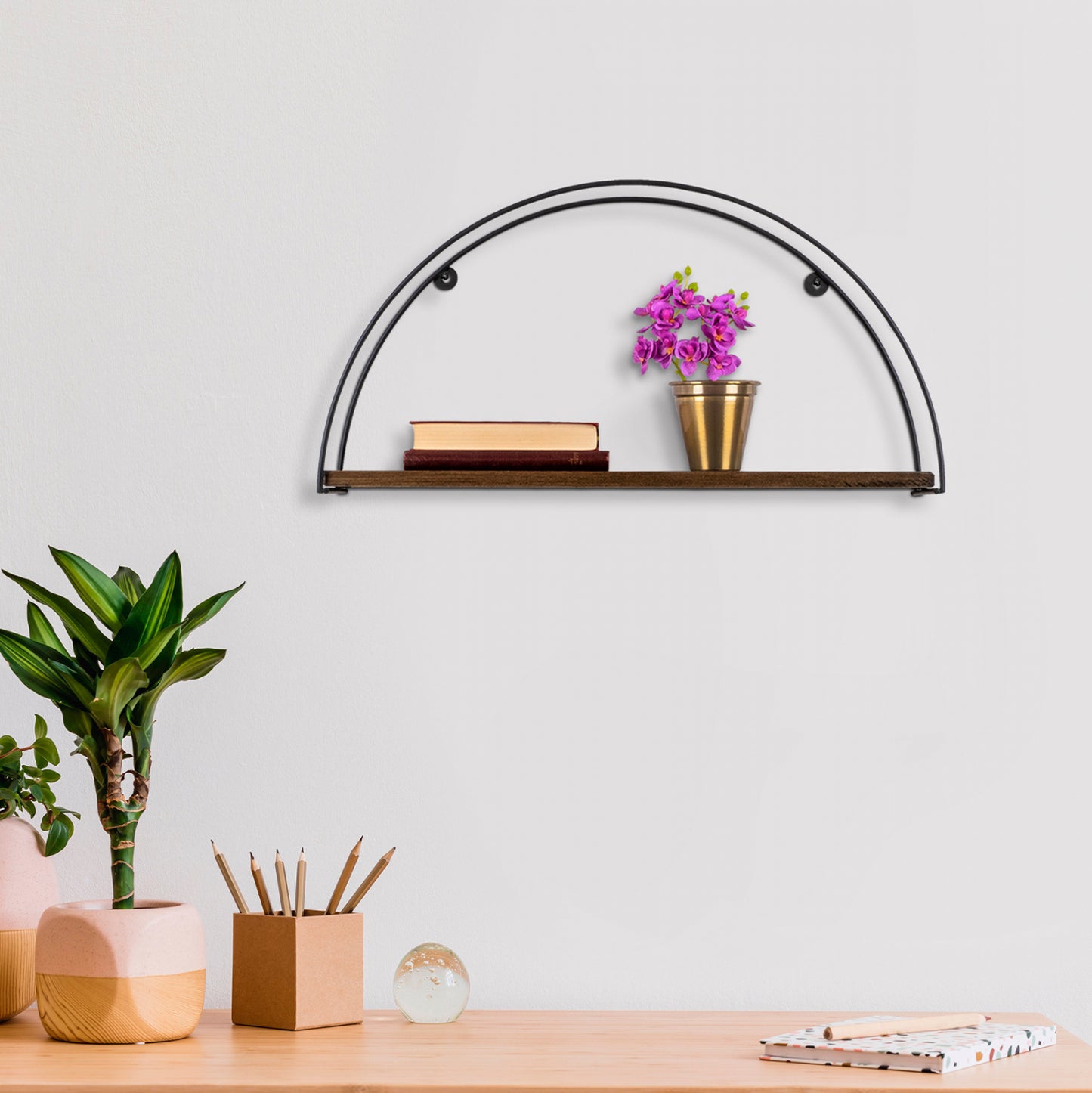 Wall Shelf Made Of Fir Wood And Black Metal Hm9112.01 60x15x30y Cm.