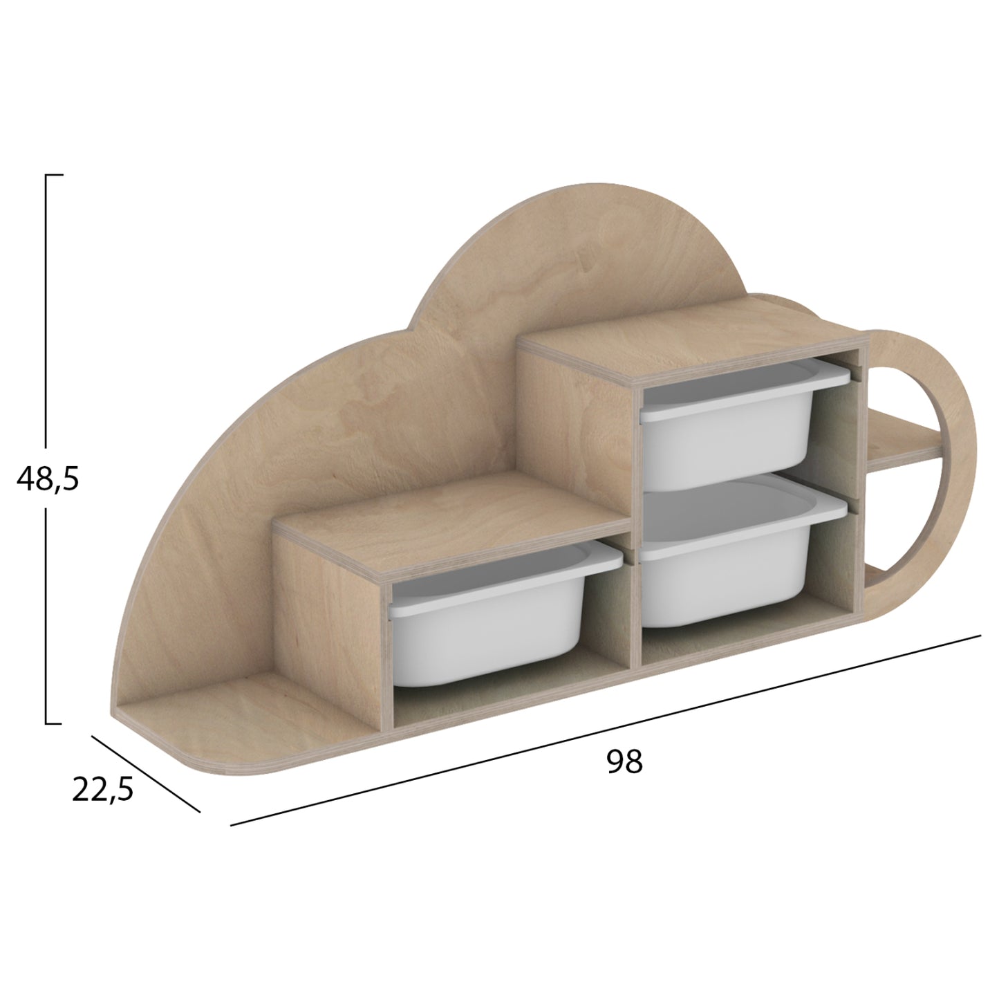 Wall Shelf Cobb Hm18227.03 Birch Wood In Natural-white P.e. Drawers 98x22,5x48,5hcm.