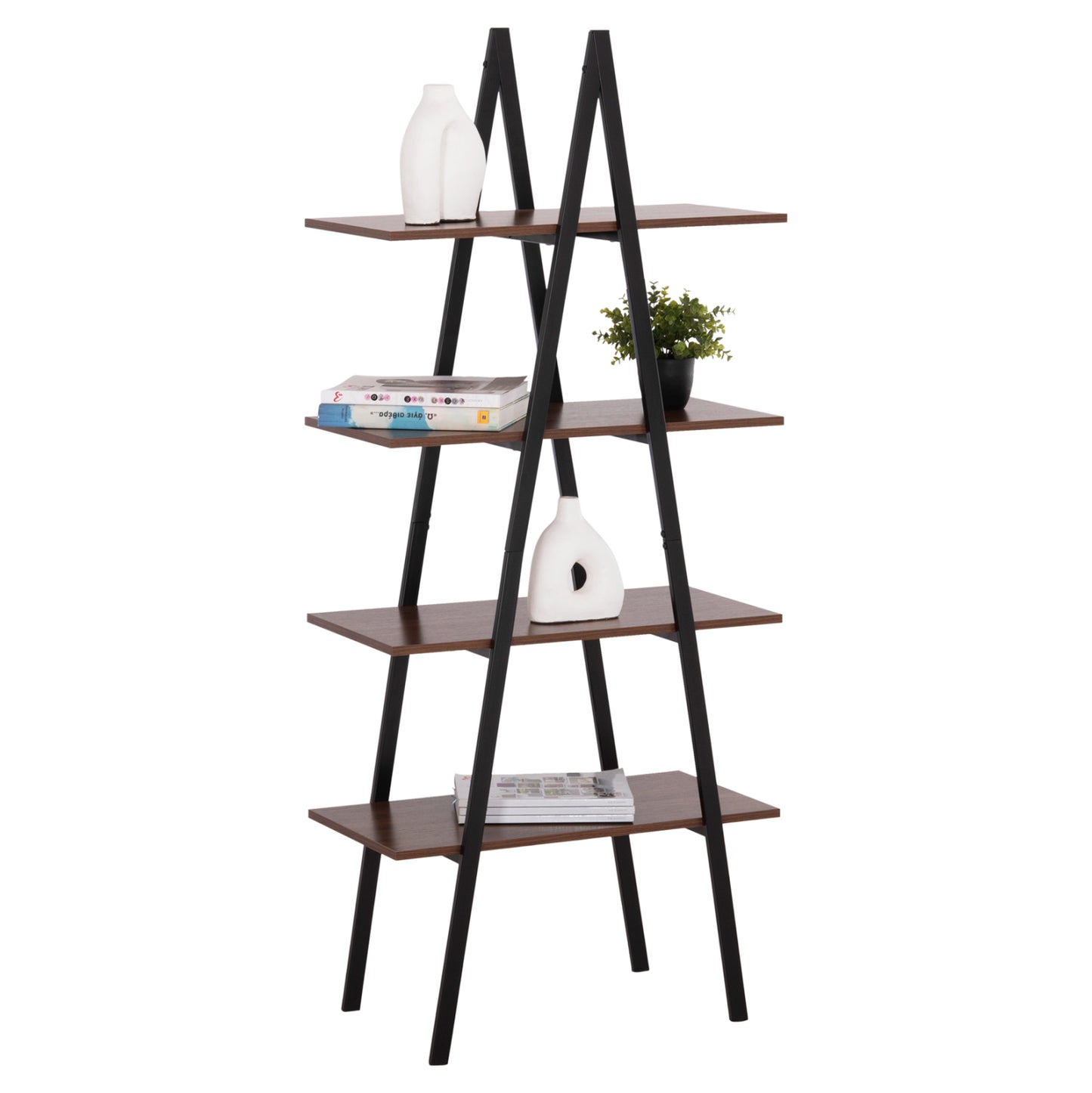Rack Stam Hm18073.04 Black Metal Frame-melamine In Walnut 71x38x165hcm.