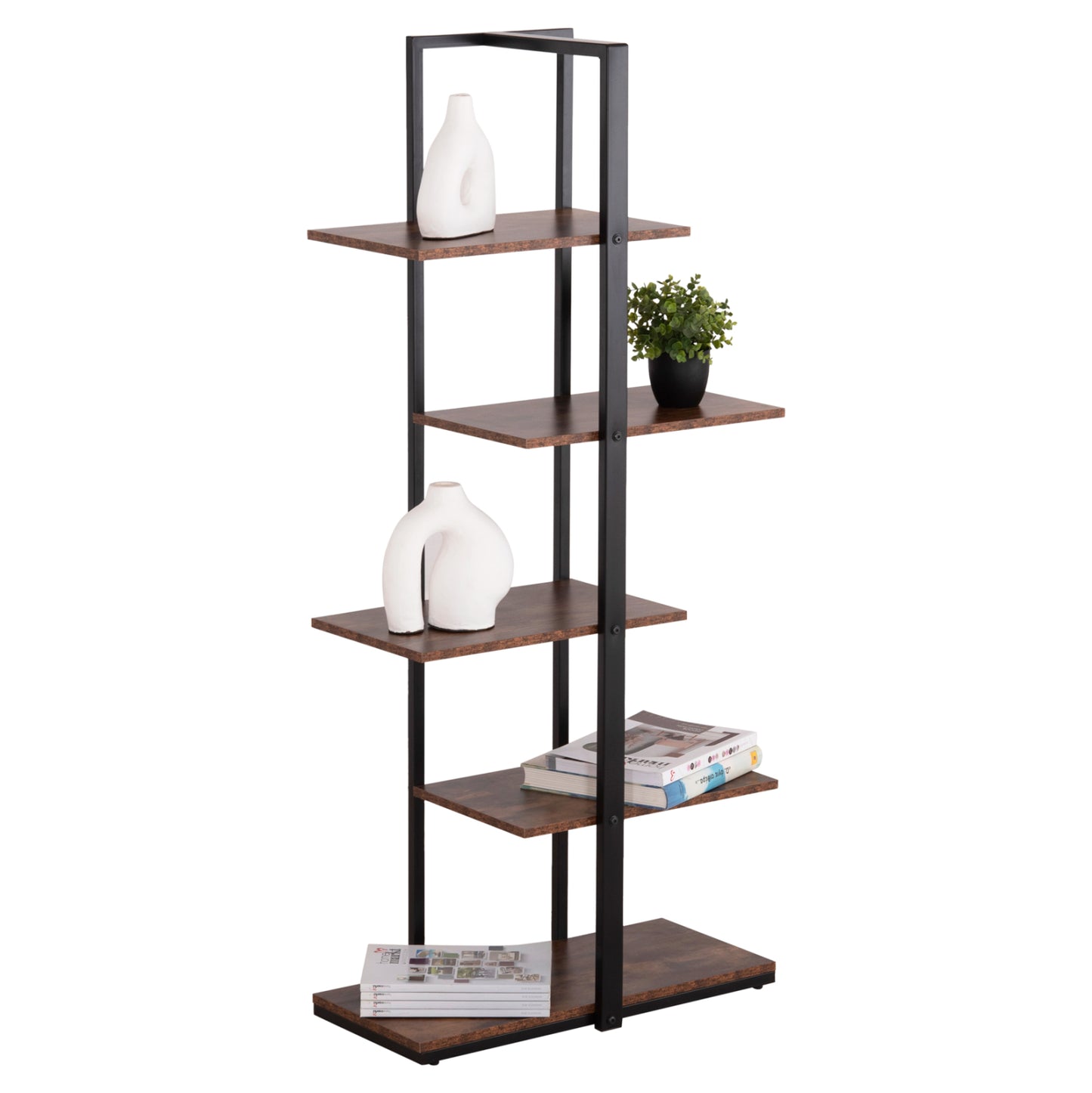Rack Omni Hm18074.04 Black Metal Frame-melamine In Walnut 68x34.5x150.5hcm.