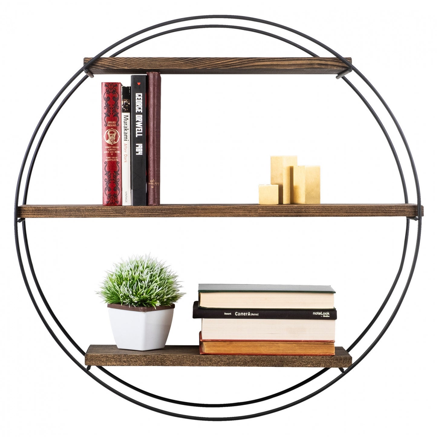 Wall Shelf Made Of Solid Fir Wood Black Metal Frame Hm9114.01 60x15x60y Cm.