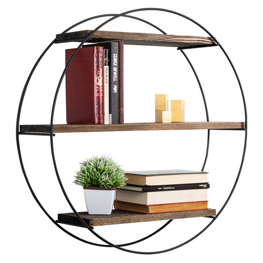 Wall Shelf Made Of Solid Fir Wood Black Metal Frame Hm9114.01 60x15x60y Cm.