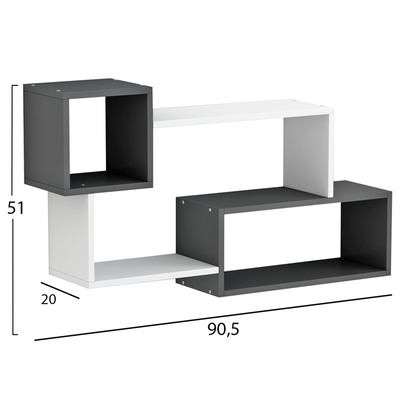 Wall Shelves Tanner Hm8948.12 Melamine In Grey-white 90,5x20x51hcm.