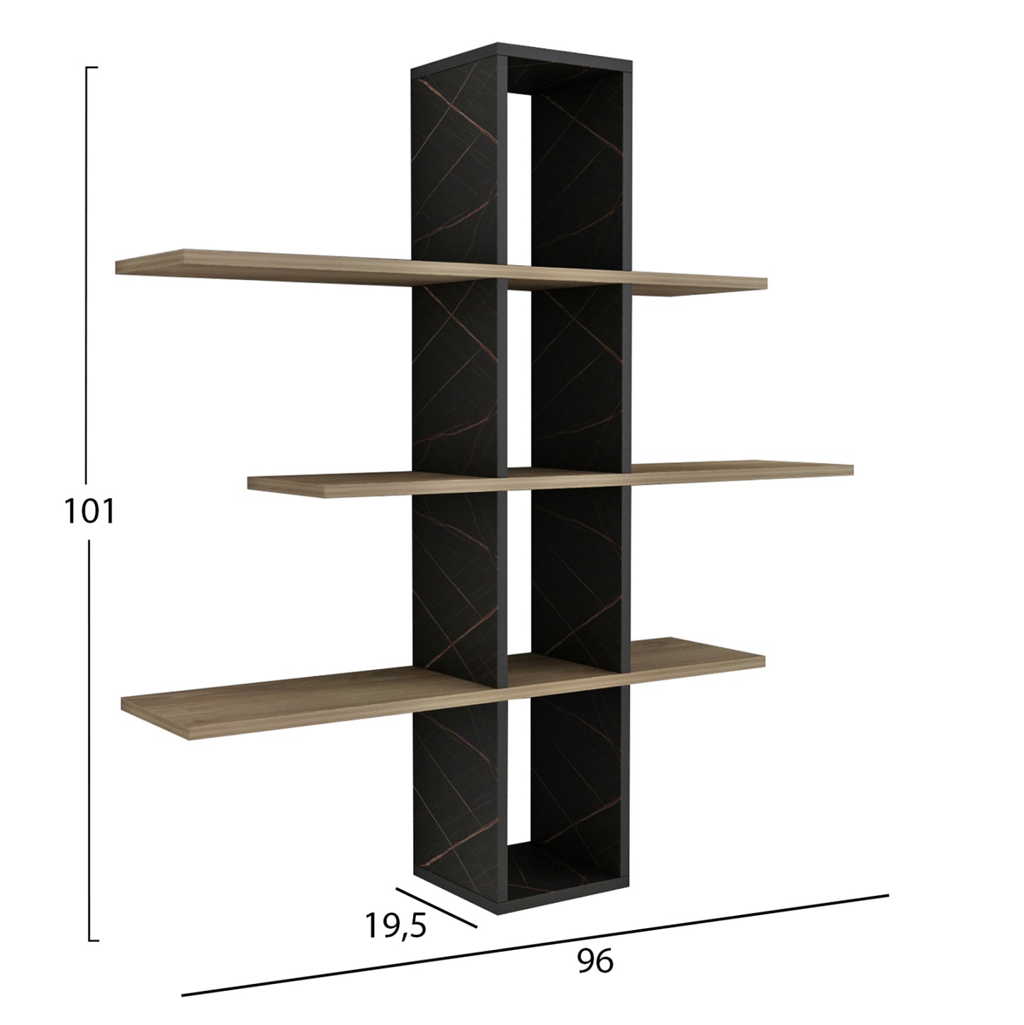 Wall Shelves Dominic Hm8976.13 Melamine In Natural-black Marble 96x19,5x101hcm.