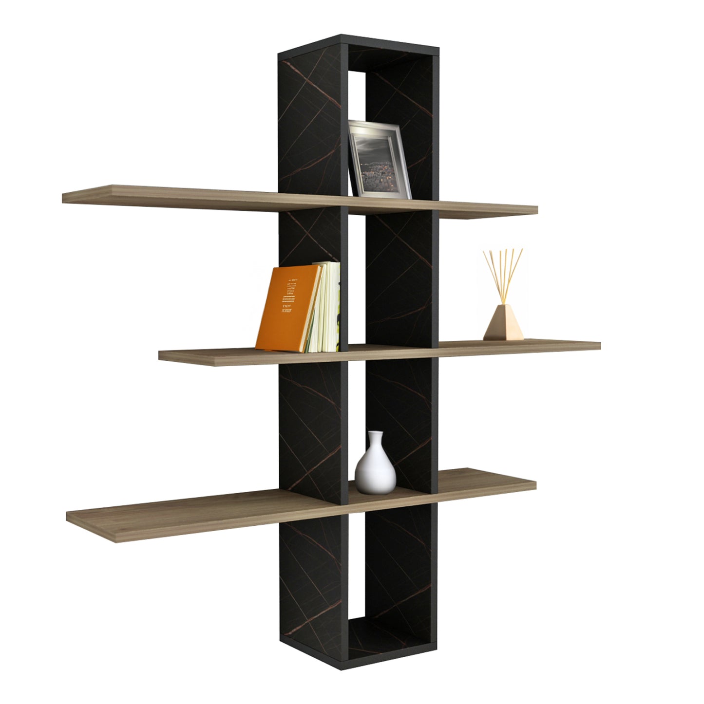 Wall Shelves Dominic Hm8976.13 Melamine In Natural-black Marble 96x19,5x101hcm.