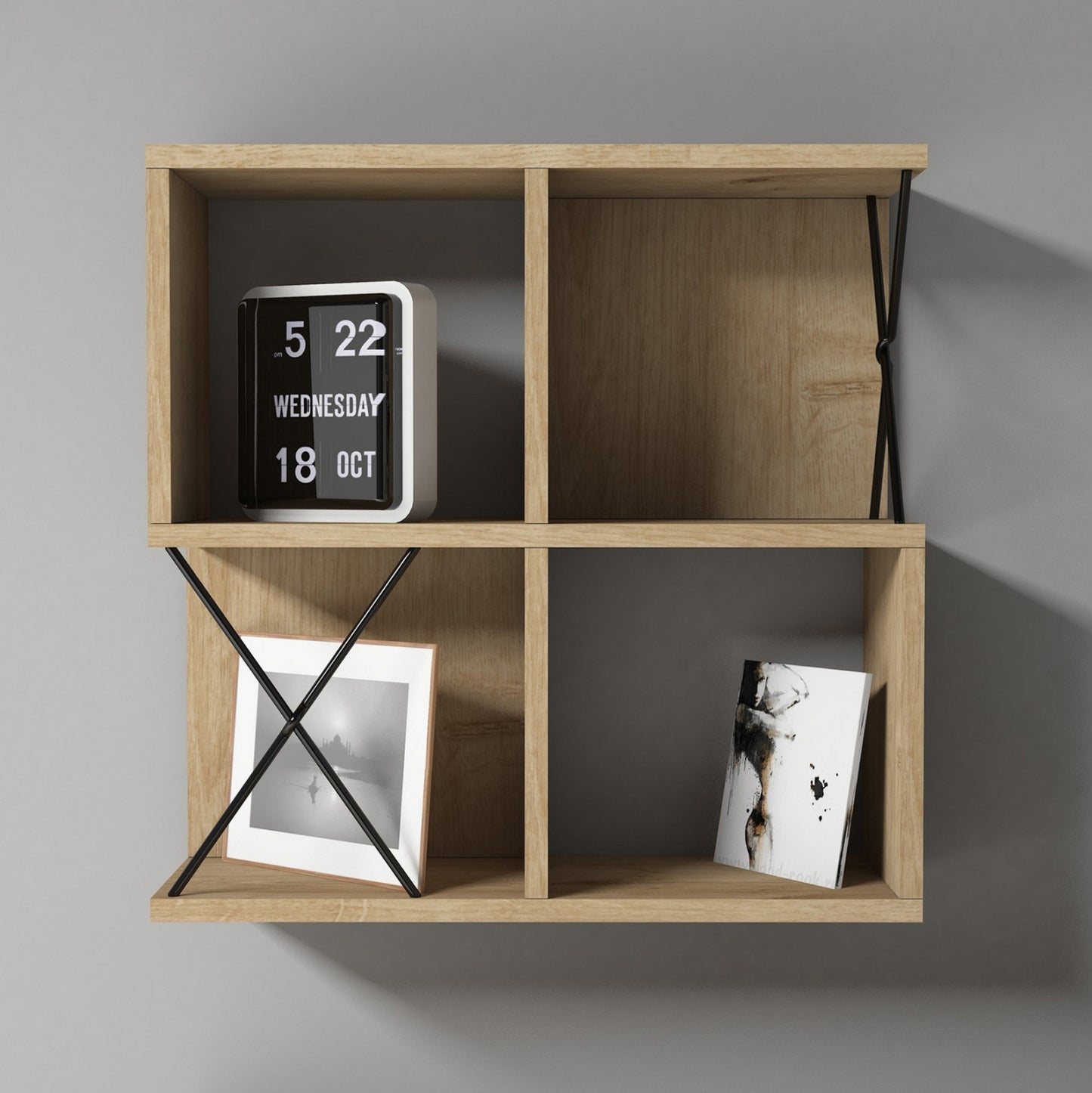 Wall Shelf Hm9520.01 Melamine In Natural Oak Color 60x24x60hcm.