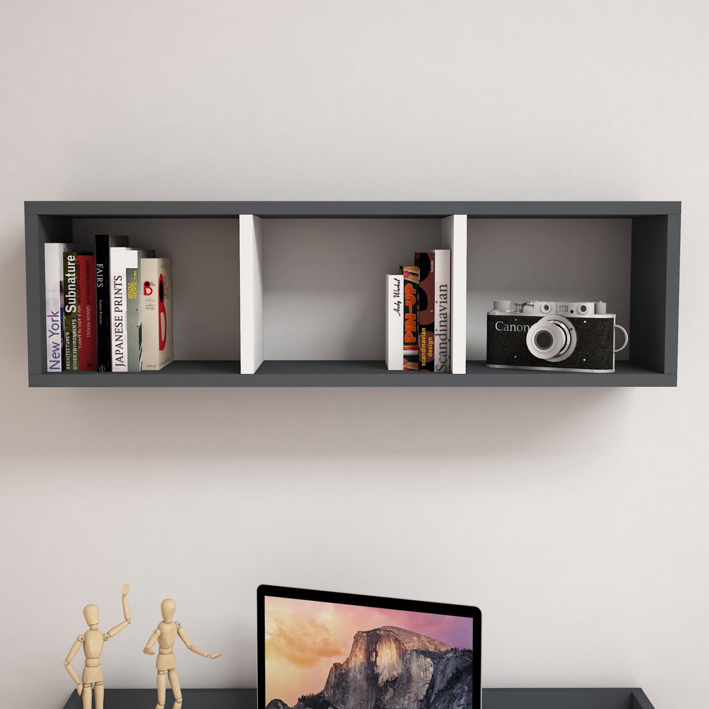 Wall Shelf Melamine Grey & White 90x22x25,6hcm.hm9228.13