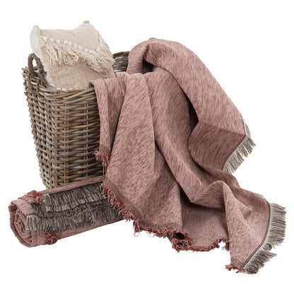 Sofa Cover-throw With Fringes Dreamtopia Hm12161.03 In Dusty Pink Color 245x170cm.