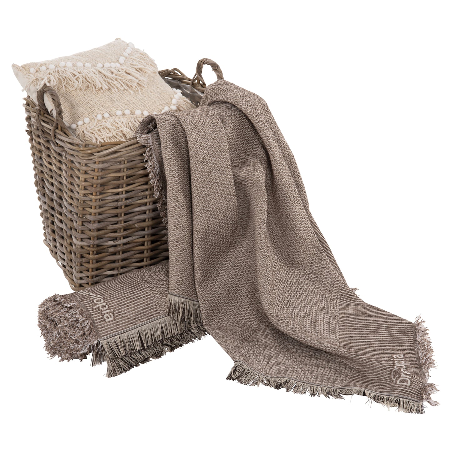 Sofa Cover-throw With Fringes Dreamtopia Hm12162.10 In Brown Color 245x170cm.