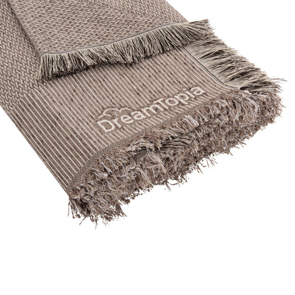 Sofa Cover-throw With Fringes Dreamtopia Hm12162.10 In Brown Color 245x170cm.