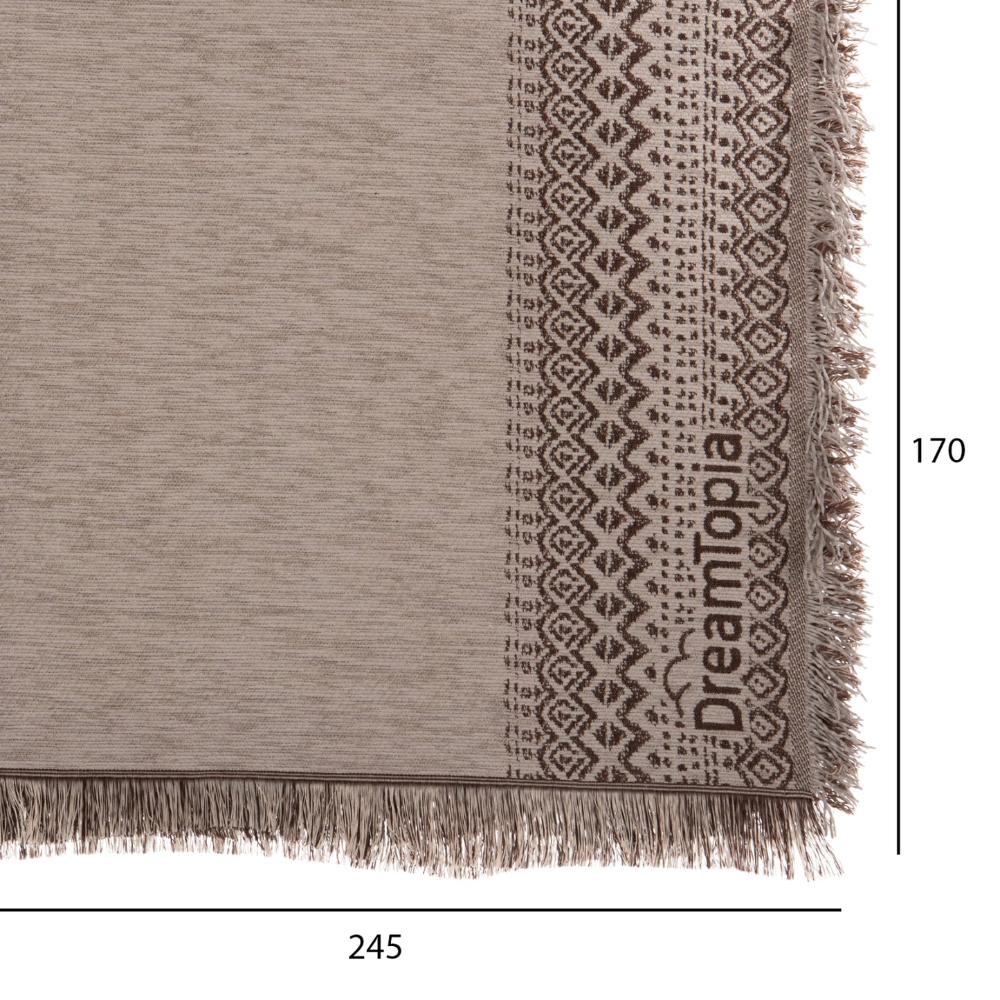 Sofa Cover-throw With Fringes Dreamtopia Hm12163.03 In Light Brown Color 245x170cm.
