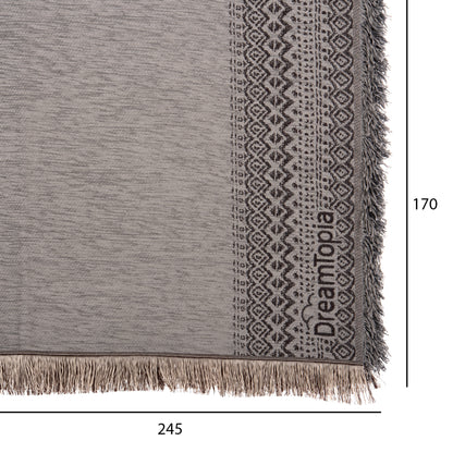Sofa Cover-throw With Fringes Dreamtopia Hm12163.06 In Grey Color 245x170cm.