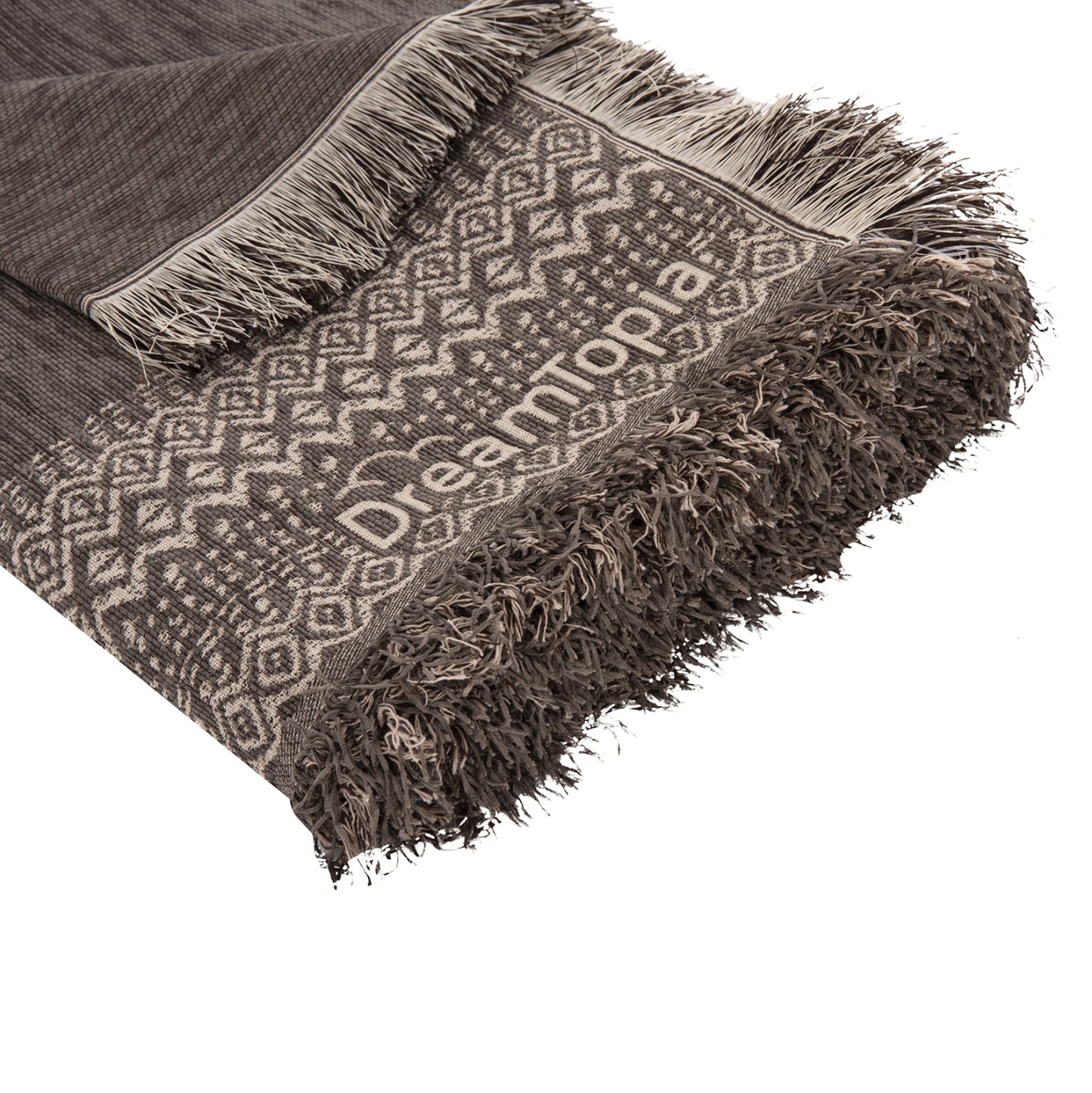 Sofa Cover-throw With Fringes Dreamtopia Hm12163.08 In Brown Color 245x170cm.