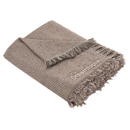 Sofa Cover-throw With Fringes Dreamtopia Hm12164.01 In Brown Color 178x178cm.