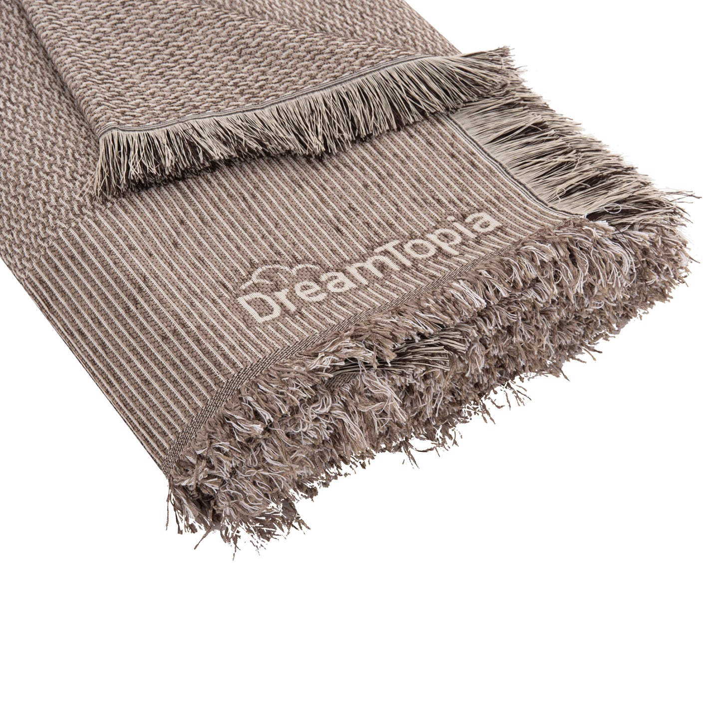 Sofa Cover-throw With Fringes Dreamtopia Hm12164.01 In Brown Color 178x178cm.