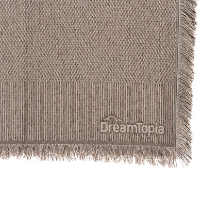 Sofa Cover-throw With Fringes Dreamtopia Hm12164.01 In Brown Color 178x178cm.