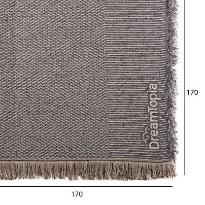 Sofa Cover-throw With Fringes Dreamtopia Hm12164.02 In Dark Grey Color 178x178cm.