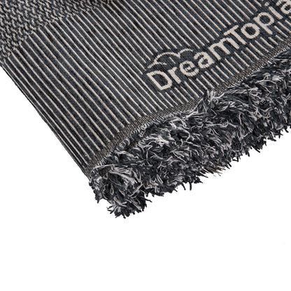 Sofa Cover-throw With Fringes Dreamtopia Hm12164.03 In Navy Blue Color 178x178cm.
