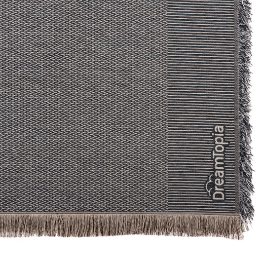 Sofa Cover-throw With Fringes Dreamtopia Hm12164.03 In Navy Blue Color 178x178cm.