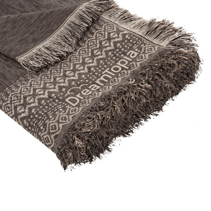 Sofa Cover-throw With Fringes Dreamtopia Hm12164.04 In Brown Color 178x178cm.