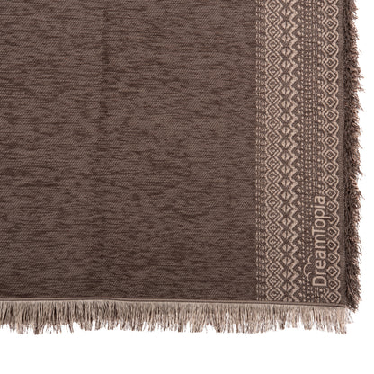Sofa Cover-throw With Fringes Dreamtopia Hm12164.04 In Brown Color 178x178cm.