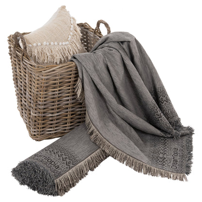 Sofa Cover-throw With Fringes Dreamtopia Hm12164.05 In Grey Color 178x178cm.