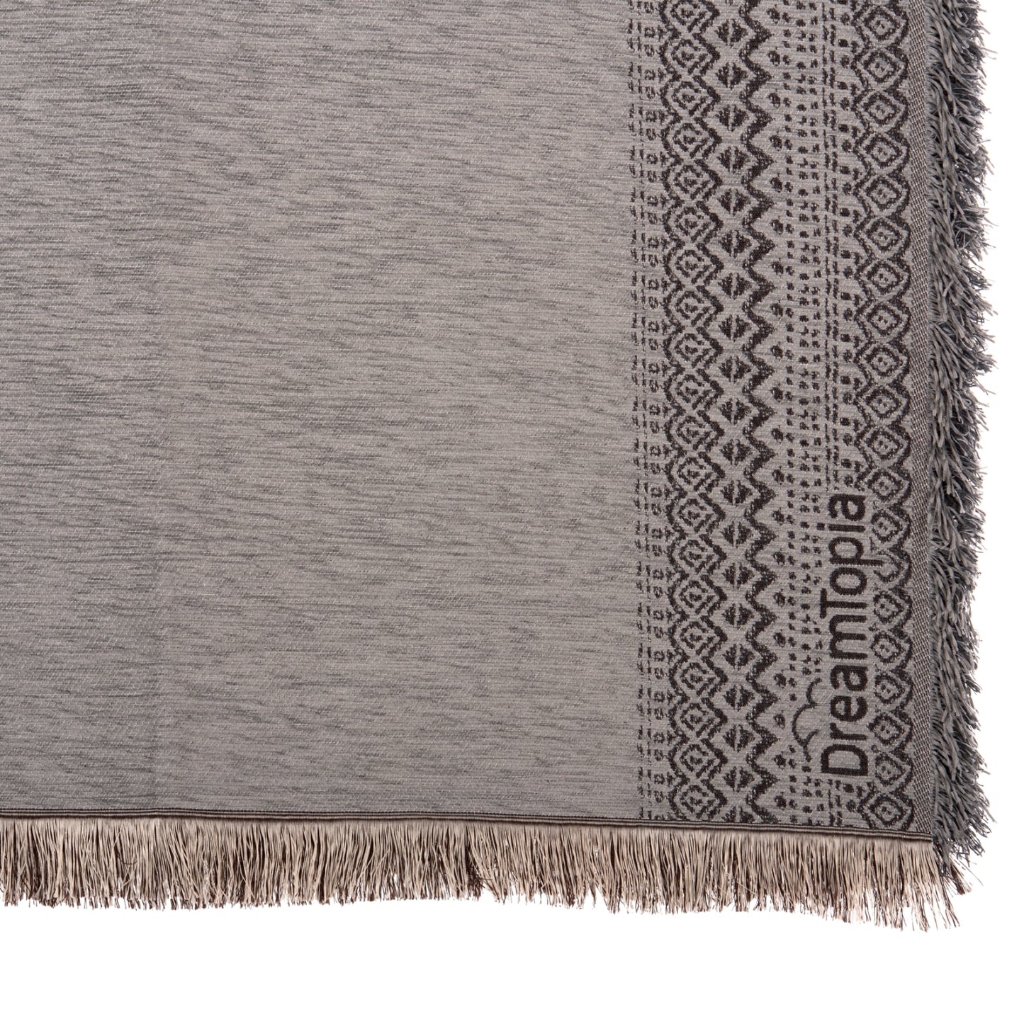 Sofa Cover-throw With Fringes Dreamtopia Hm12164.05 In Grey Color 178x178cm.