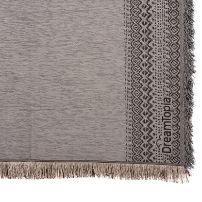 Sofa Cover-throw With Fringes Dreamtopia Hm12164.05 In Grey Color 178x178cm.