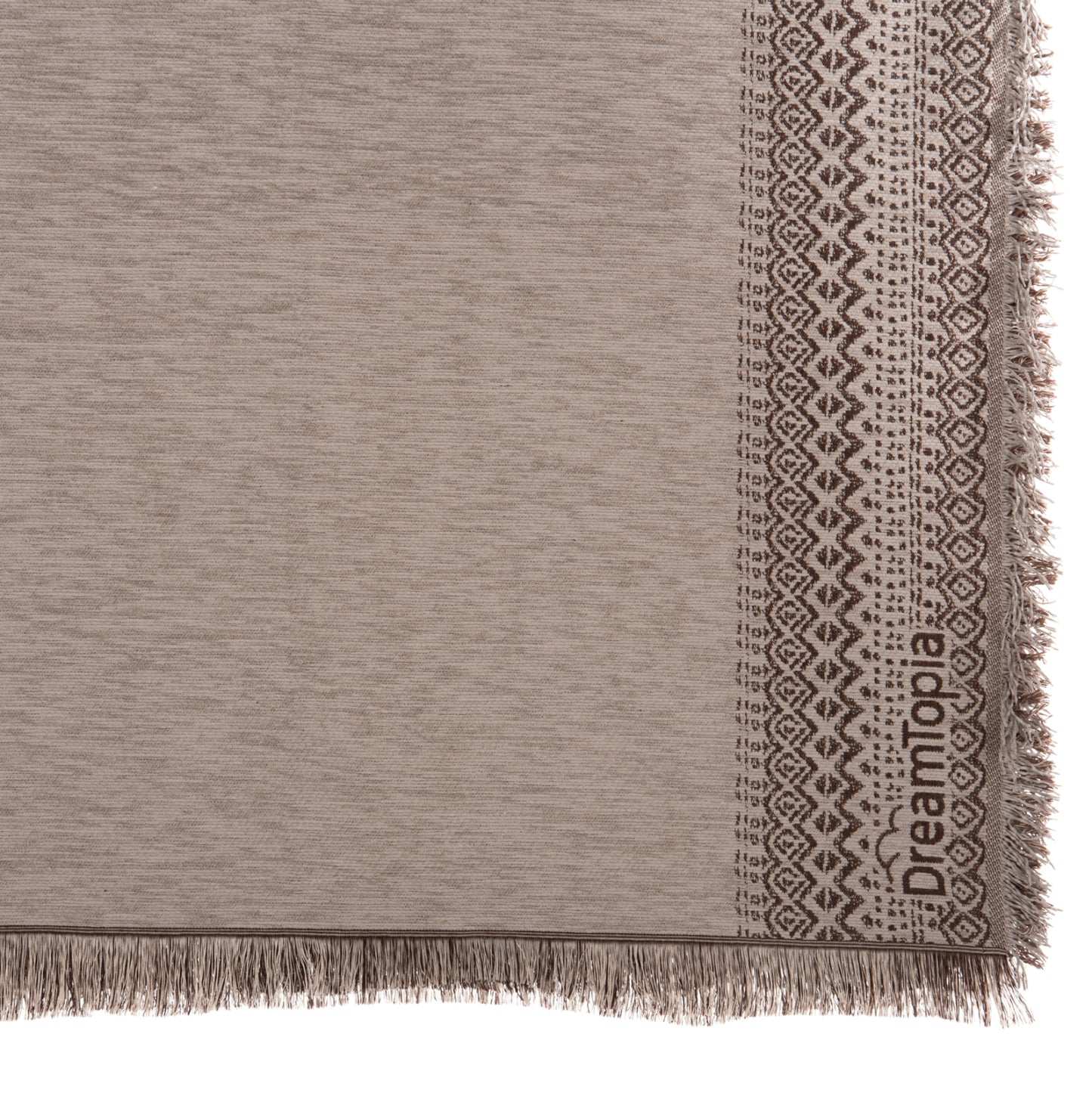 Sofa Cover-throw With Fringes Dreamtopia Hm12164.06 In Light Grey Color 178x178cm.