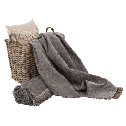 Sofa Cover-throw With Fringes Dreamtopia Hm12164.08 In Grey Color 178x178cm.