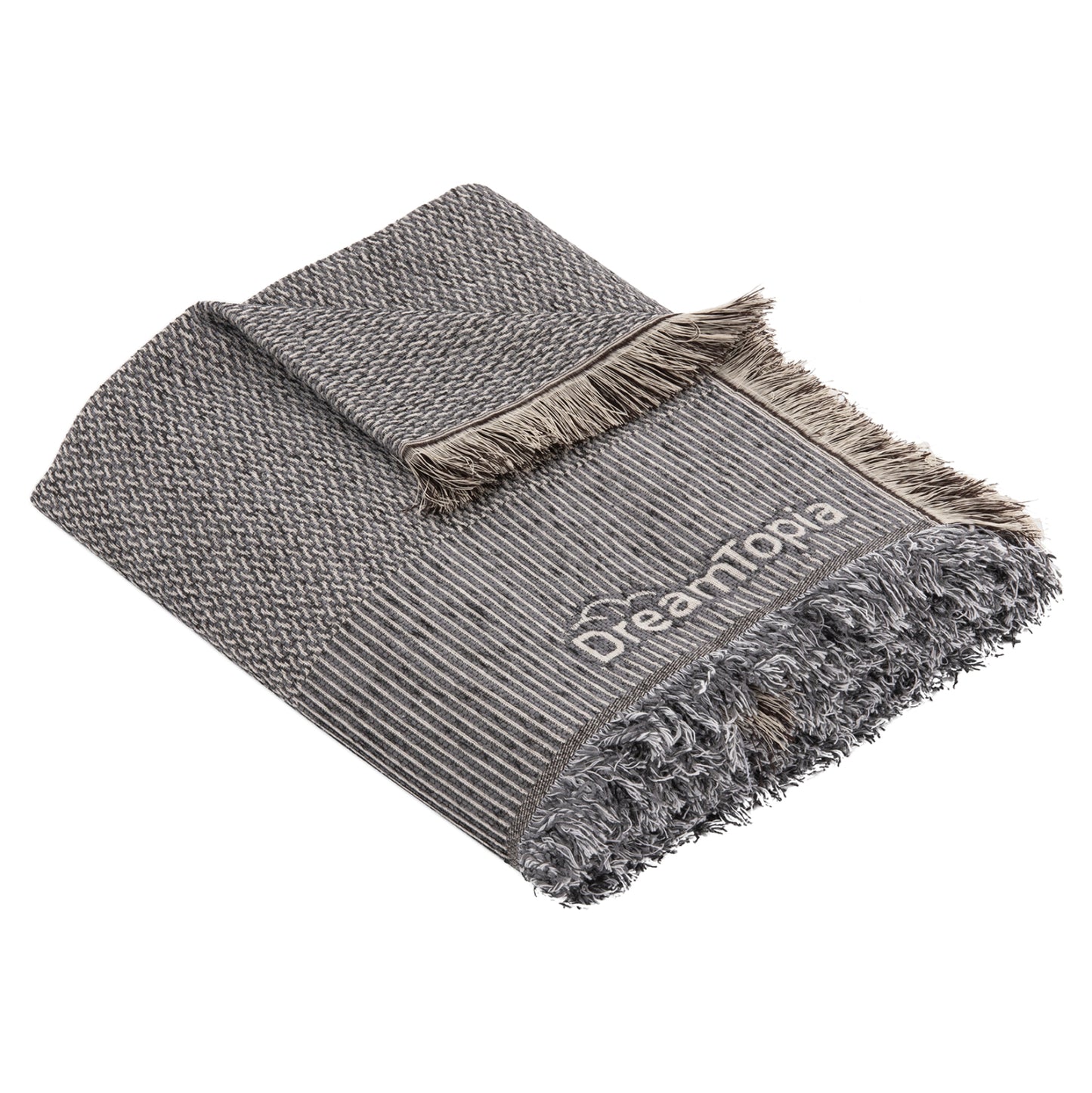 Sofa Cover-throw With Fringes Dreamtopia Hm12165.02 In Grey Color 295x170cm.