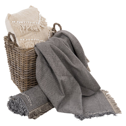 Sofa Cover-throw With Fringes Dreamtopia Hm12165.02 In Grey Color 295x170cm.