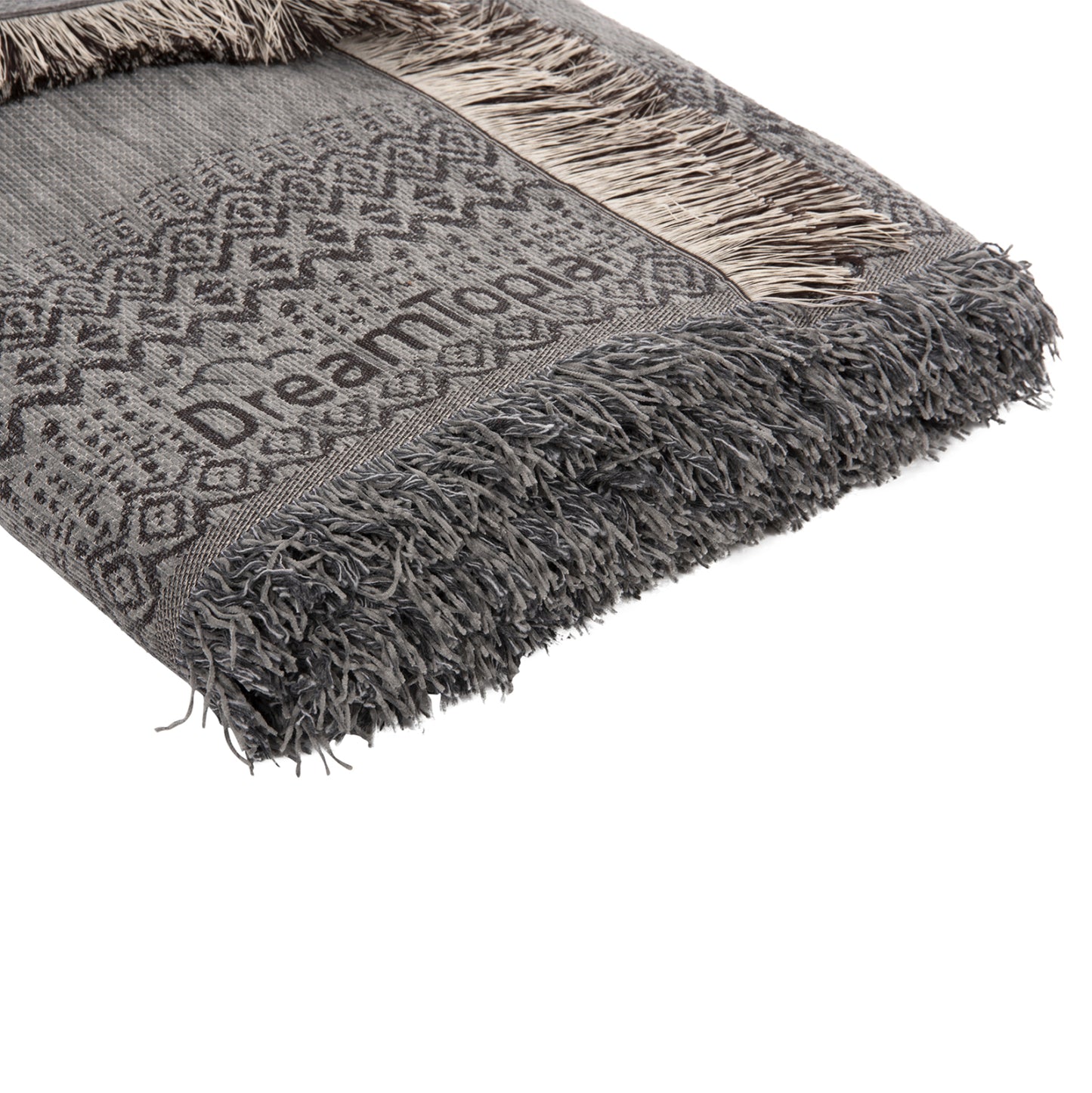 Sofa Cover-throw With Fringes Dreamtopia Hm12165.05 In Light Grey Color 295x170cm.