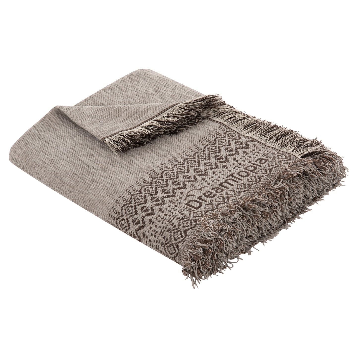 Sofa Cover-throw With Fringes Dreamtopia Hm12165.06 In Beige Color 295x170cm.