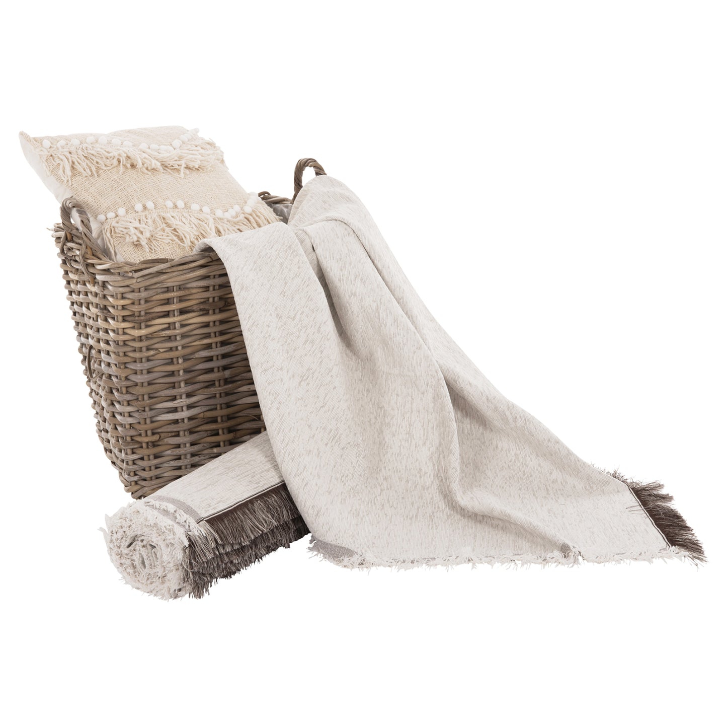 Sofa Cover-throw With Fringes Dreamtopia Hm12165.07 In Ecru Color 295x170cm.