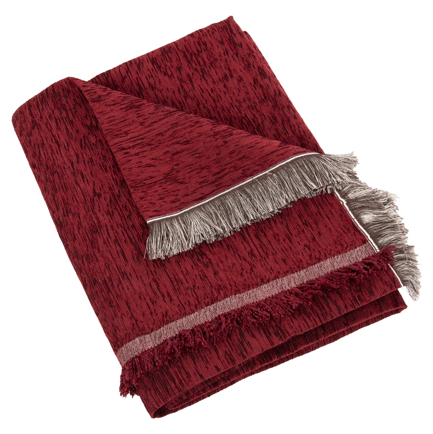 Sofa Cover-throw With Fringes Dreamtopia Hm12165.10 In Burgundy Red Color 295x170cm.