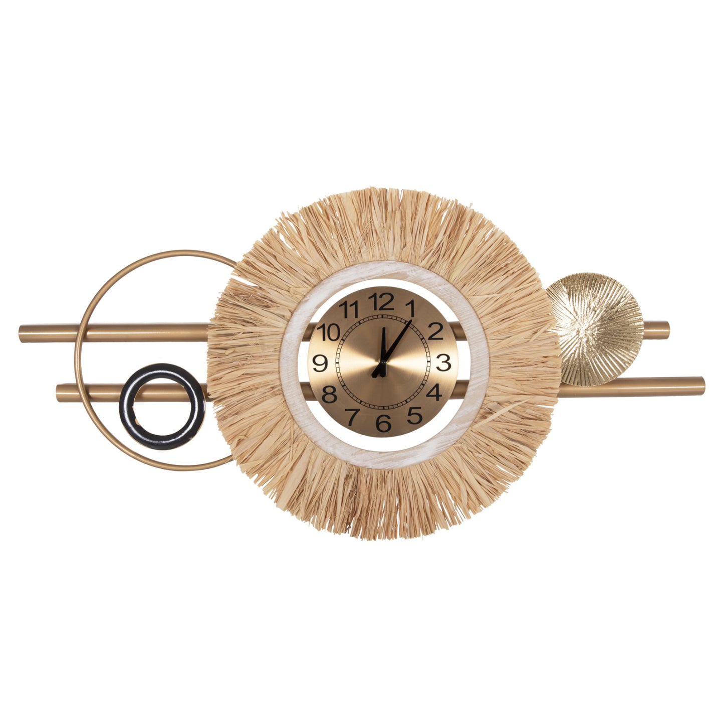 Wall Clock Hm4200 Metal & Raffia Fibers In Earth Tones 100x49hcm.