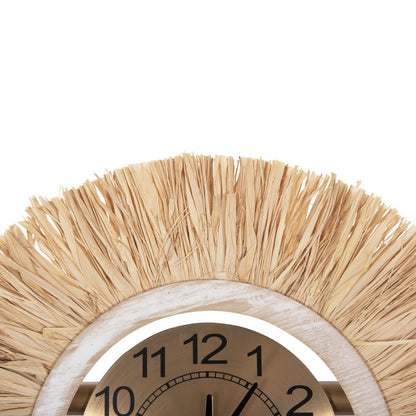 Wall Clock Hm4200 Metal & Raffia Fibers In Earth Tones 100x49hcm.
