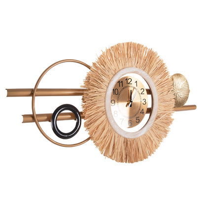 Wall Clock Hm4200 Metal & Raffia Fibers In Earth Tones 100x49hcm.