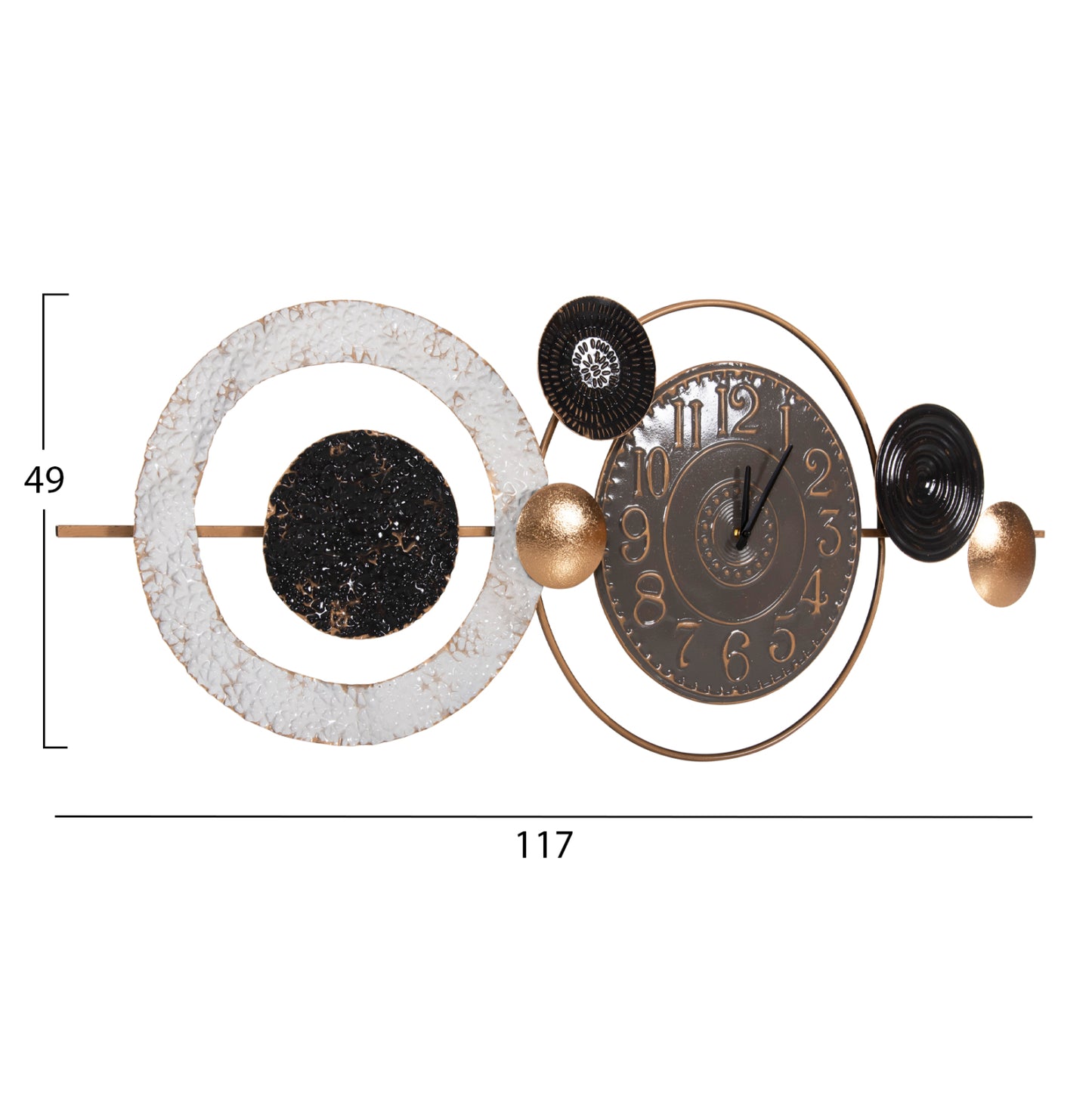 Wall Clock Hm4198 Metal In Grey Color With Black Pointers & Gold Numbers 117x49hcm.