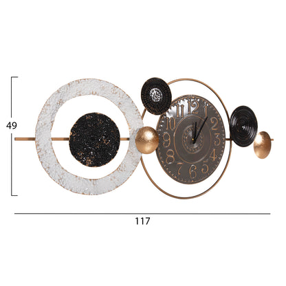 Wall Clock Hm4198 Metal In Grey Color With Black Pointers & Gold Numbers 117x49hcm.