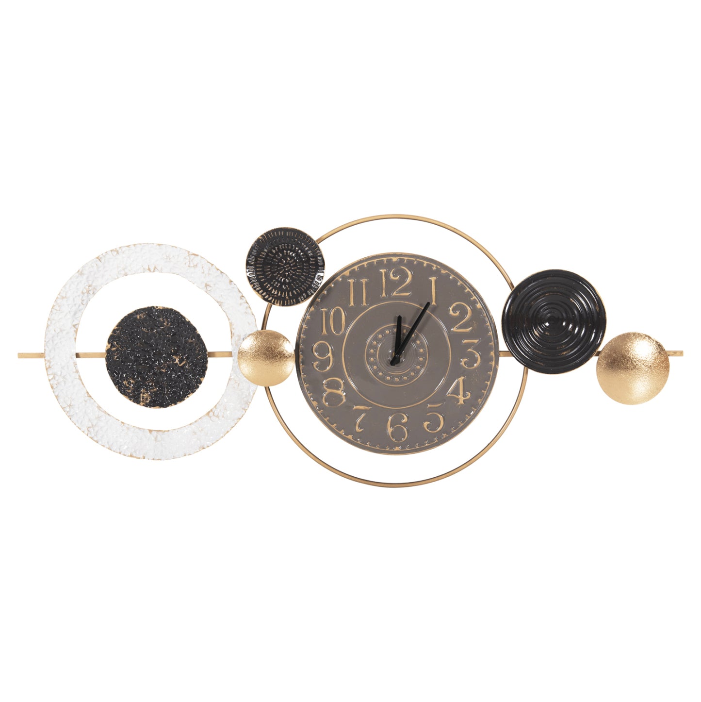 Wall Clock Hm4198 Metal In Grey Color With Black Pointers & Gold Numbers 117x49hcm.