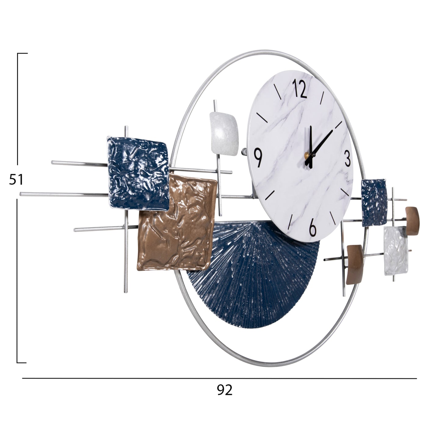 Wall Clock Hm4209 Metal In White Color With Black Pointers & Numbers 92x51hcm.