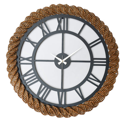 Wall Clock Round Hm4337 Dark Grey Metal-knitted Straw In Natural Φ60 Cm.