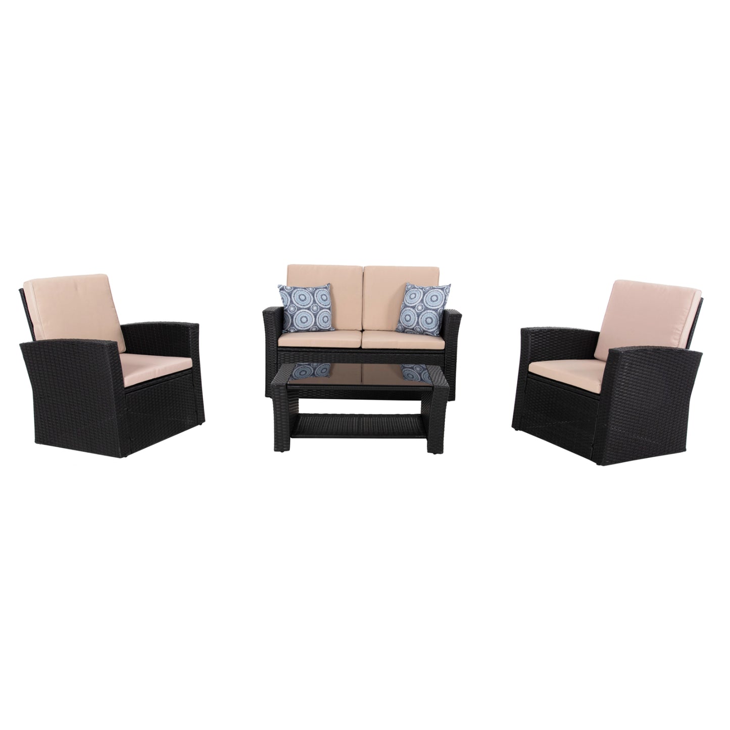 Outdoor Lounge 4pcs Set Thore Hm5978 Synthetic Rattan In Black-beige Cushions