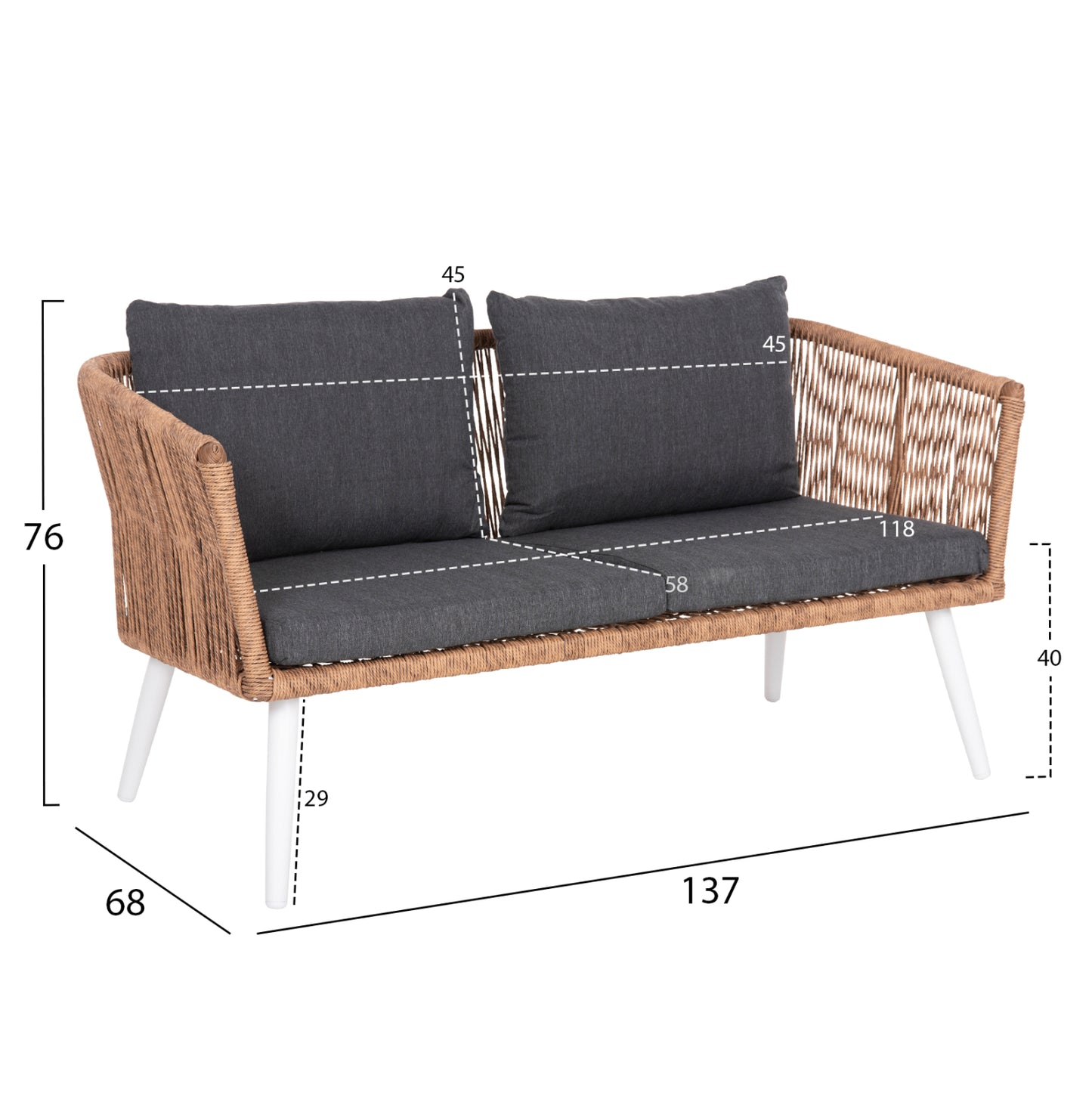 Outdoor Lounge 4pcs Set Freja Hm6057.01 Aluminum In White-pe Rattan In Beige-anthracite Cushions