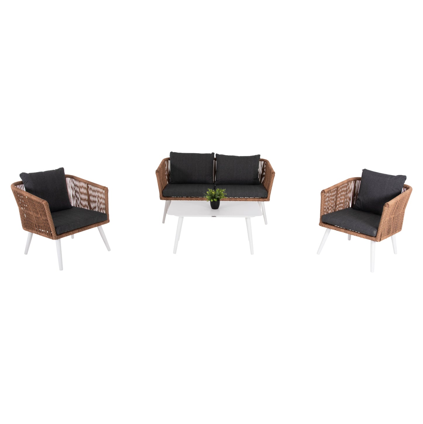 Outdoor Lounge 4pcs Set Freja Hm6057.01 Aluminum In White-pe Rattan In Beige-anthracite Cushions