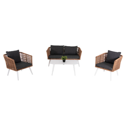 Outdoor Lounge 4pcs Set Freja Hm6057.01 Aluminum In White-pe Rattan In Beige-anthracite Cushions