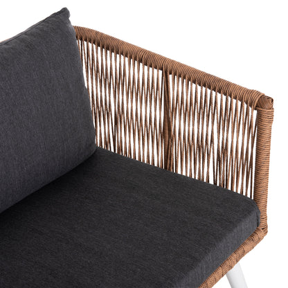 Outdoor Lounge 4pcs Set Freja Hm6057.01 Aluminum In White-pe Rattan In Beige-anthracite Cushions